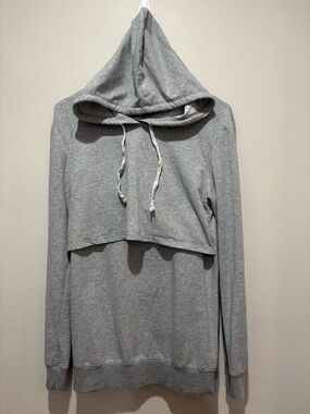 Latched Mama Light Heather Gray Nursing Hoodie Pullover Cotton Spandex Stretch